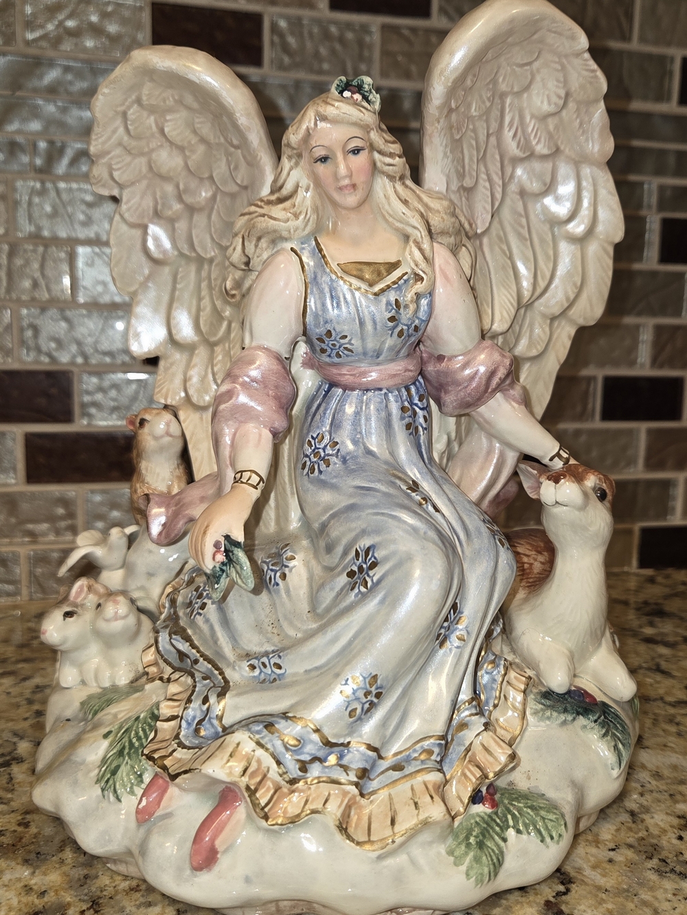 Beautiful Vintage Fitz & Floyd PEACEABLE KINGDOM Angel Pillar Candleholder